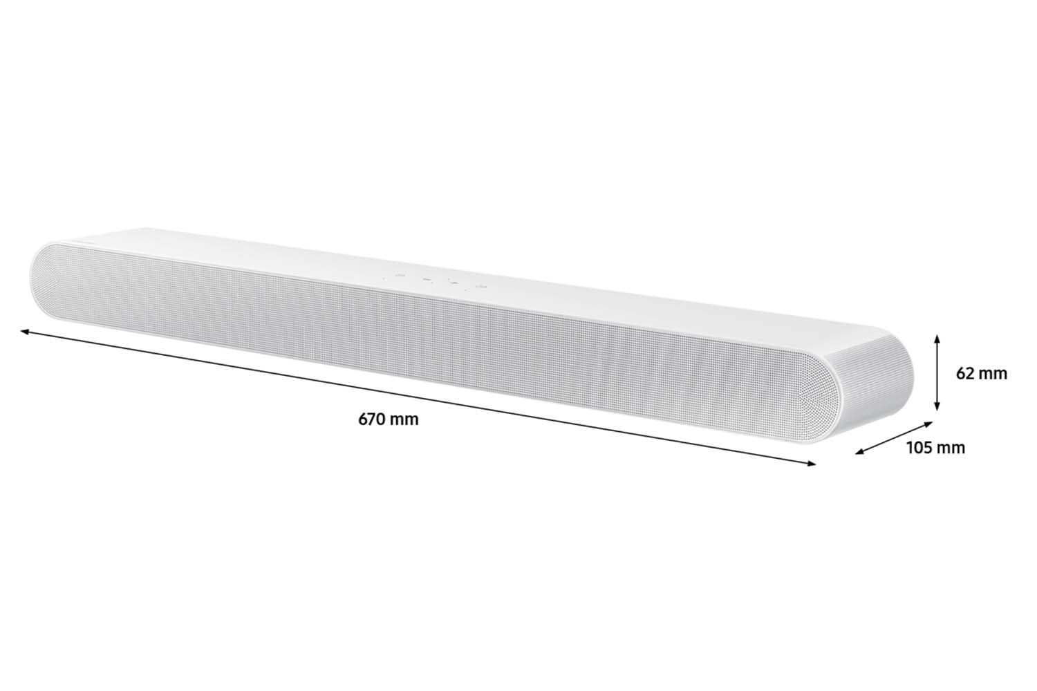 Dimension of Samsung Soundbar HW-S61B(670x62x105 mm).  Dimension of 670mm Samsung Soundbar HW-S61B.