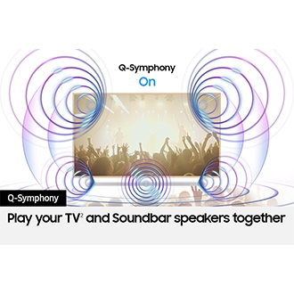 With Q-Symphony on, sound from both the TV and ultra slim soundbar come together in harmony.