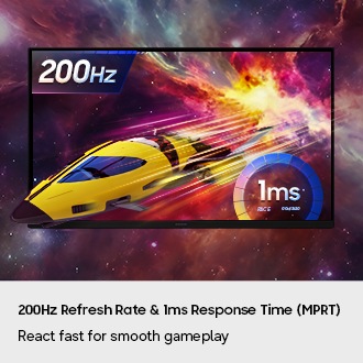 A spacecraft is flying out of the monitor. 200Hz refresh rate and 1ms response time (MPRT).