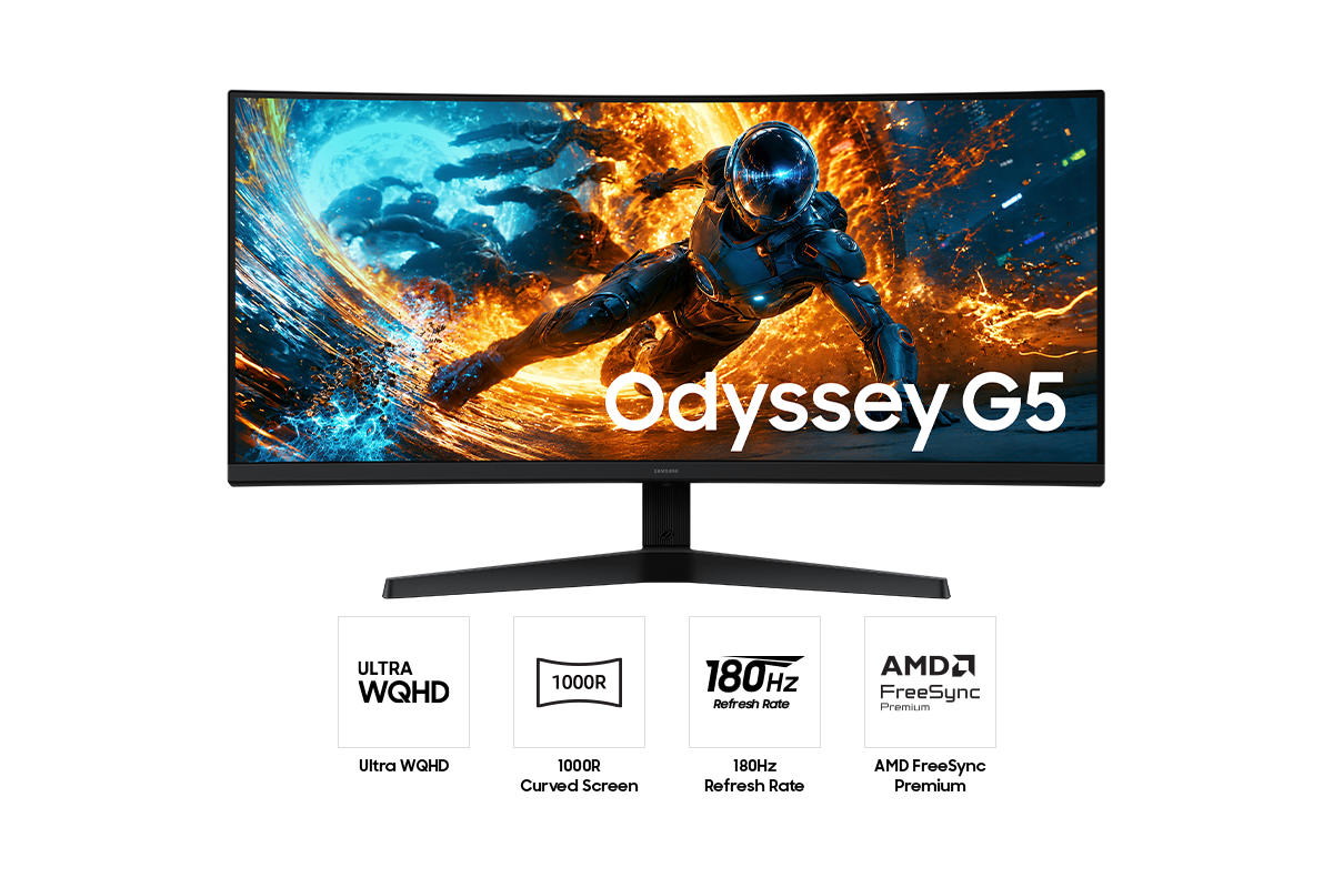 34" Odyssey G5 G55H Ultra WQHD 180Hz Gaming Monitor Black
