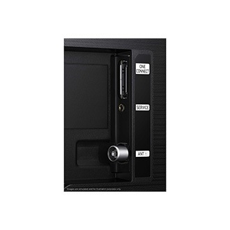 Samsung 2022 32 inch The Frame LS03B has USB, HDMI, One Connect ports and etc. on One Connect box. 32 inch The Frame has antenna and One Connect ports and etc. on the side.