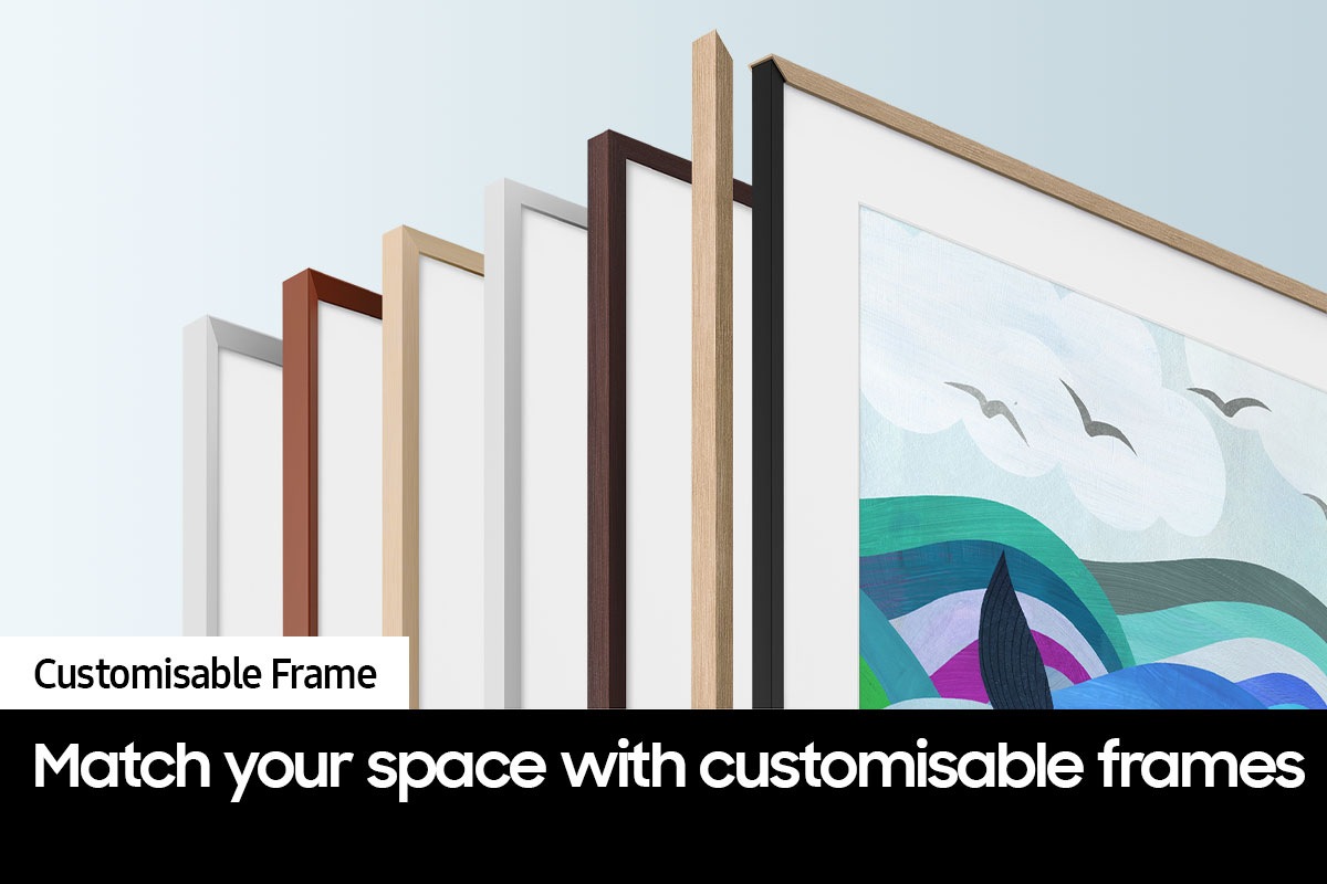 A variety of The Frame's customisable frames are displayed.