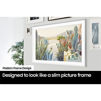 The Frame is hanging on the wall along with other picture frames, which makes The Frame look like an artwork on the wall. 