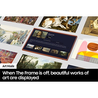 The Frame's Art Store page is displayed on the center. Surrounding it are many artworks that can be found in the Art Store.