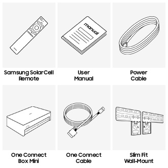 Samsung 2021The Frame QLED 4K Smart TV accessories provided include One Connect and remote control.