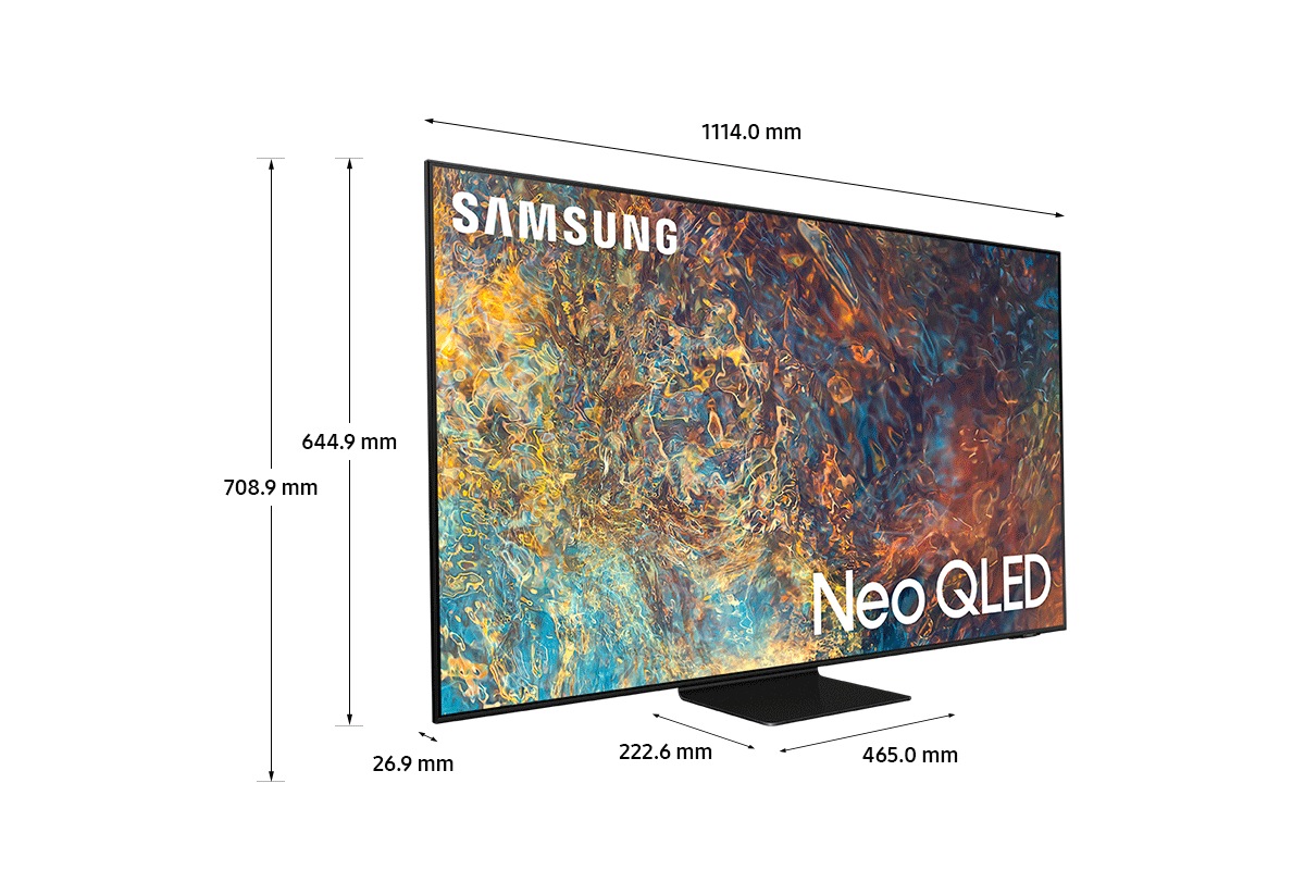 Dimension of Samsung QLED TV(1114.0 x 708.9 x 222.6 mm) QN90A with black center stand