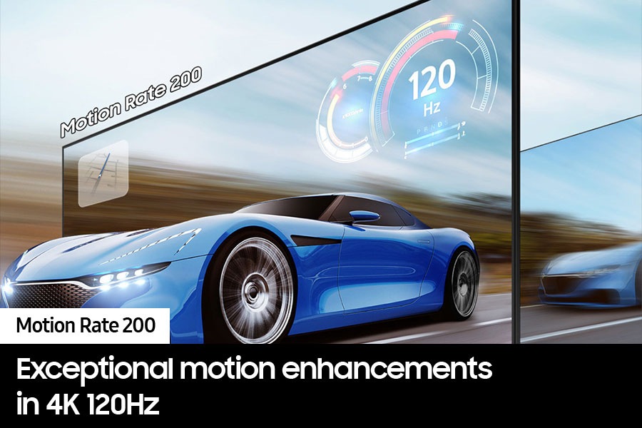 QLED TV Q70C with Motion Rate 200 shows the game screen clearly.