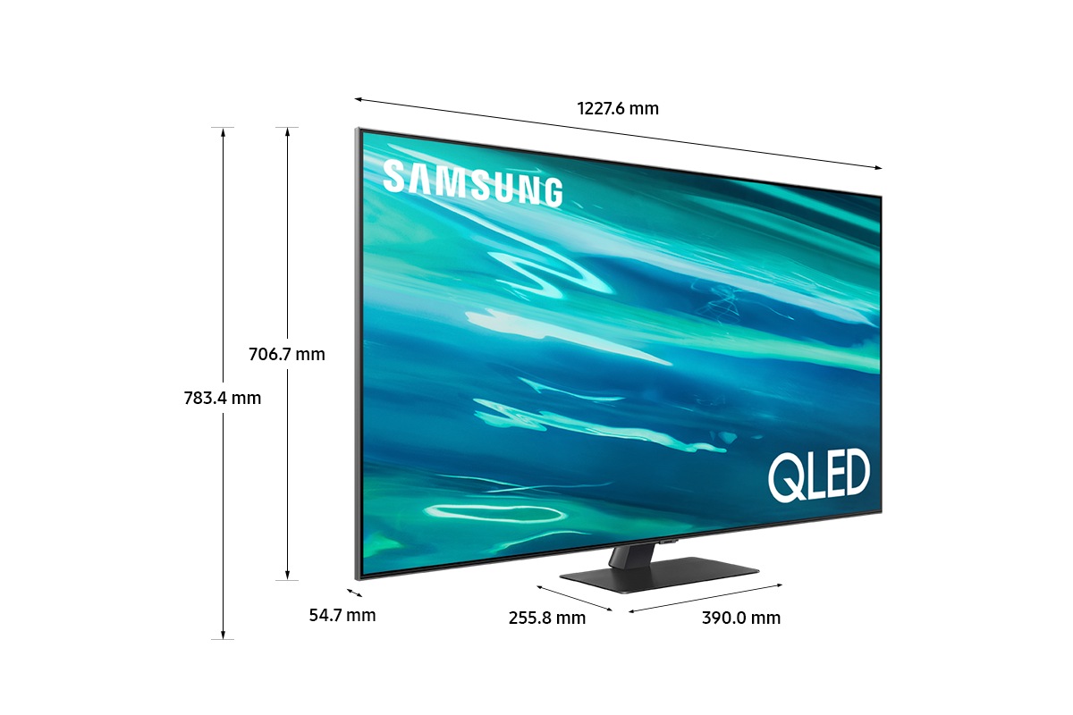 Dimension of Samsung QLED TV(1227.6 x 783.4 x 255.8 mm) Q80A with black center stand