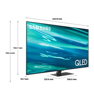 Dimension of Samsung QLED TV(1227.6 x 783.4 x 255.8 mm) Q80A with black center stand