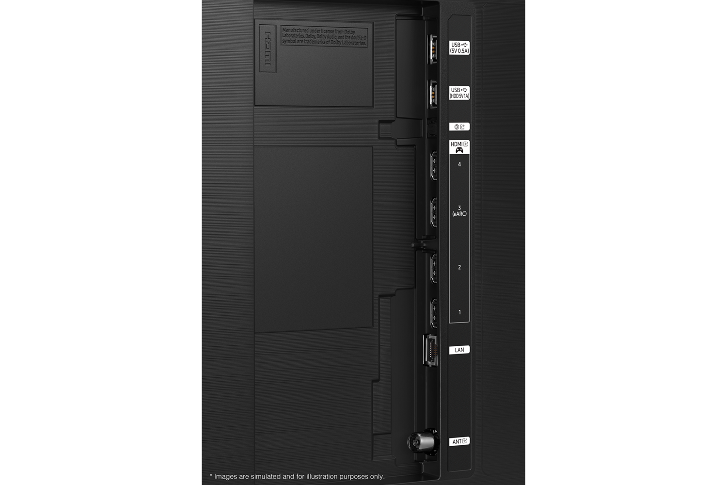 QA55QN90CAWXXY Samsung 2023 QN90C has USB, HDMI, LAN, antenna ports and etc. on the side.