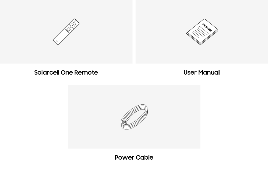 Samsung 2024 QLED S90D box contains remote control, power cable, and manual.