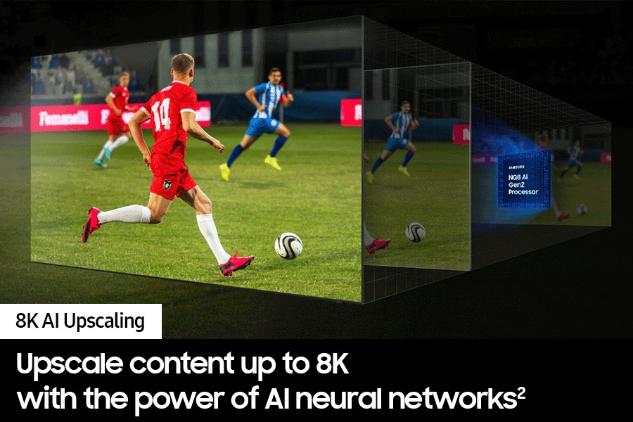 Samsung NQ8 AI Gen2 Processor works behind the scenes to optimize the details of a soccer match into great clarity.