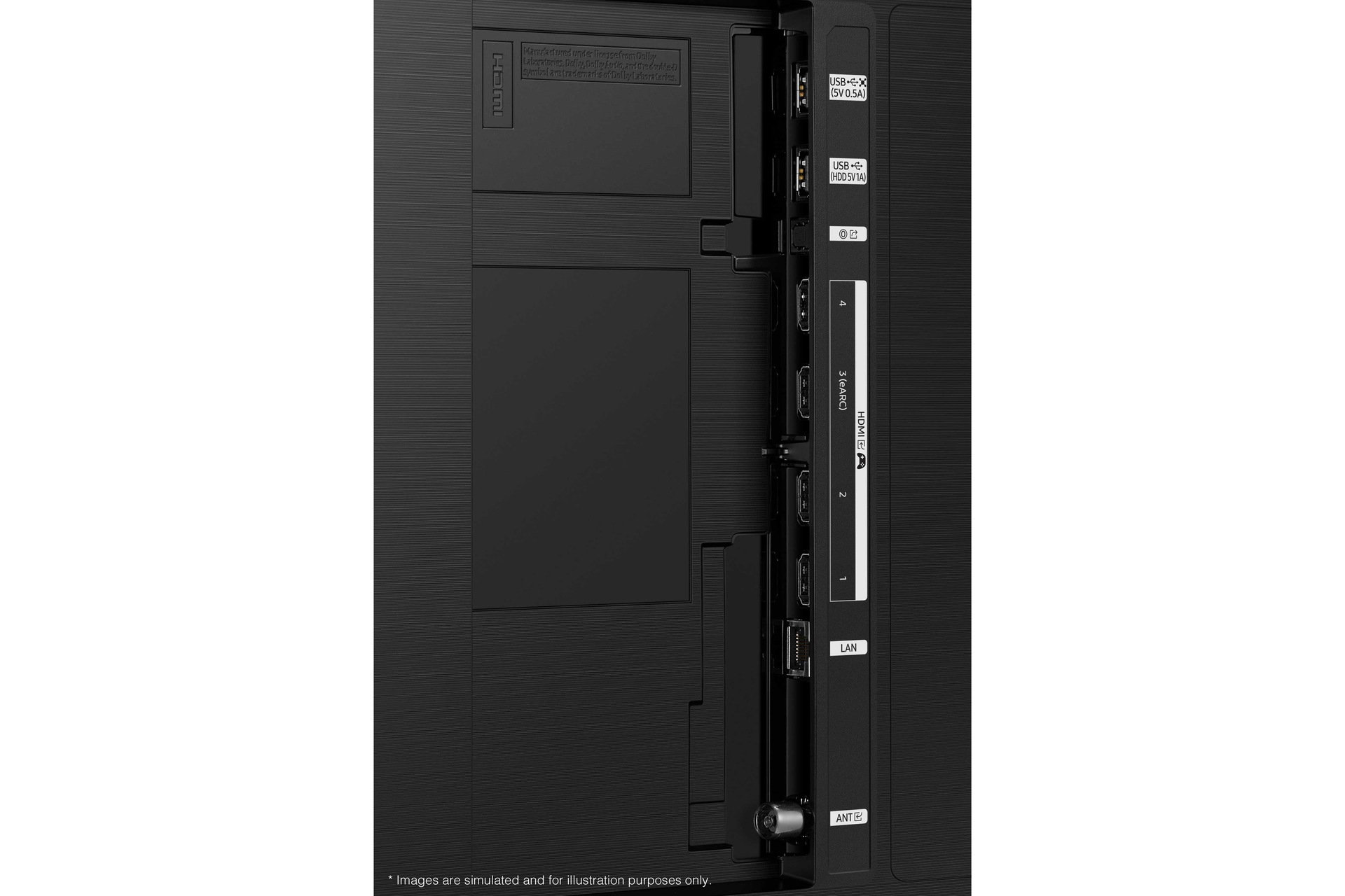  Samsung 2022 QLED Q80B has USB, HDMI, LAN, antenna ports and etc. on the side and on the rear.