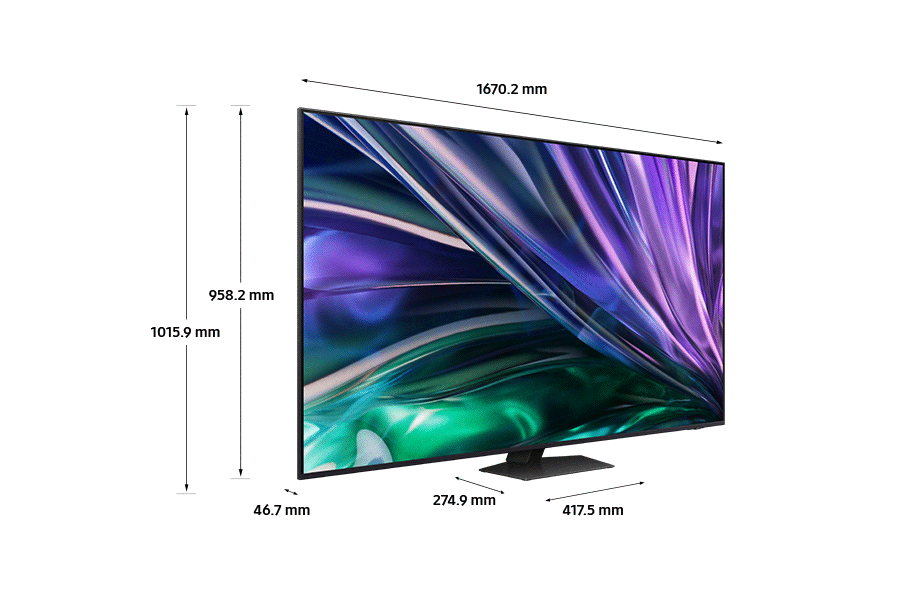 Dimension of Samsung Neo QLED TV(1670.2 x 1015.9 x 46.7 mm) QN85D with black one touch hexagon stand