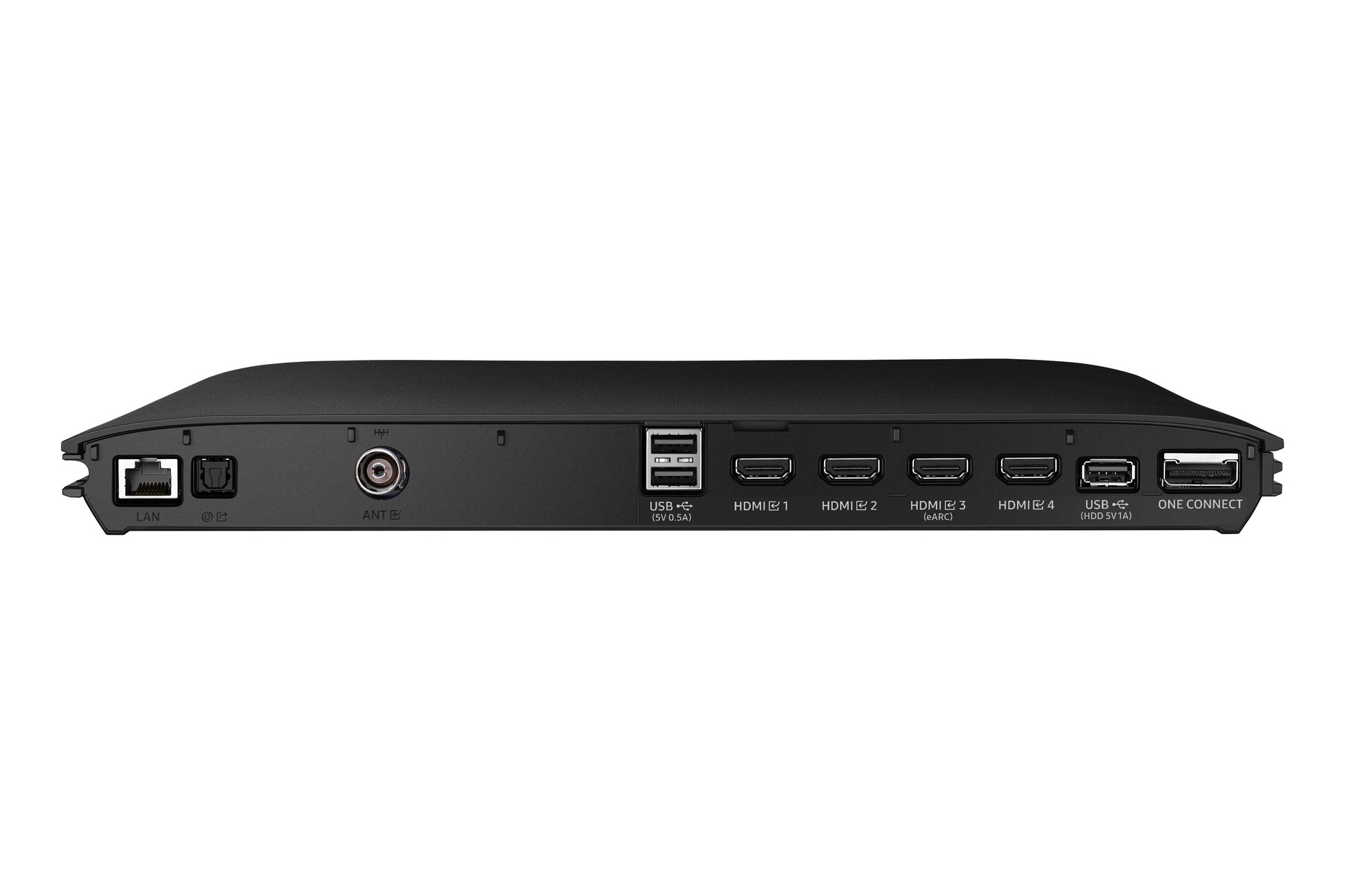  Samsung 2022 Neo QLED QN95B has USB, HDMI, LAN, antenna ports and etc. on the side.