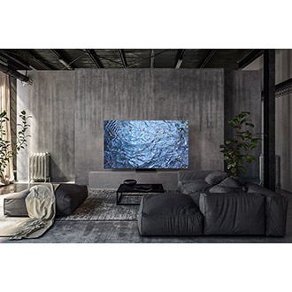 A Neo QLED TV is on display in chic living room.