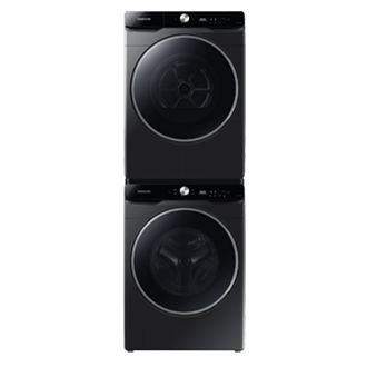 Black washer dryer stacking set with SKK-ATV front view