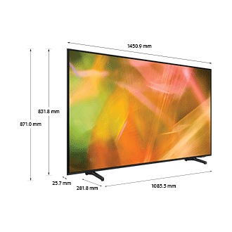 Dimension of Samsung Crystal UHD TV(1450.9 x 871.0 x 281.8 mm) AU8000 with silver feet stand