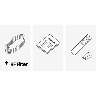 Samsung 2021 QLED QN85A box contains remote control, cable, and manual.