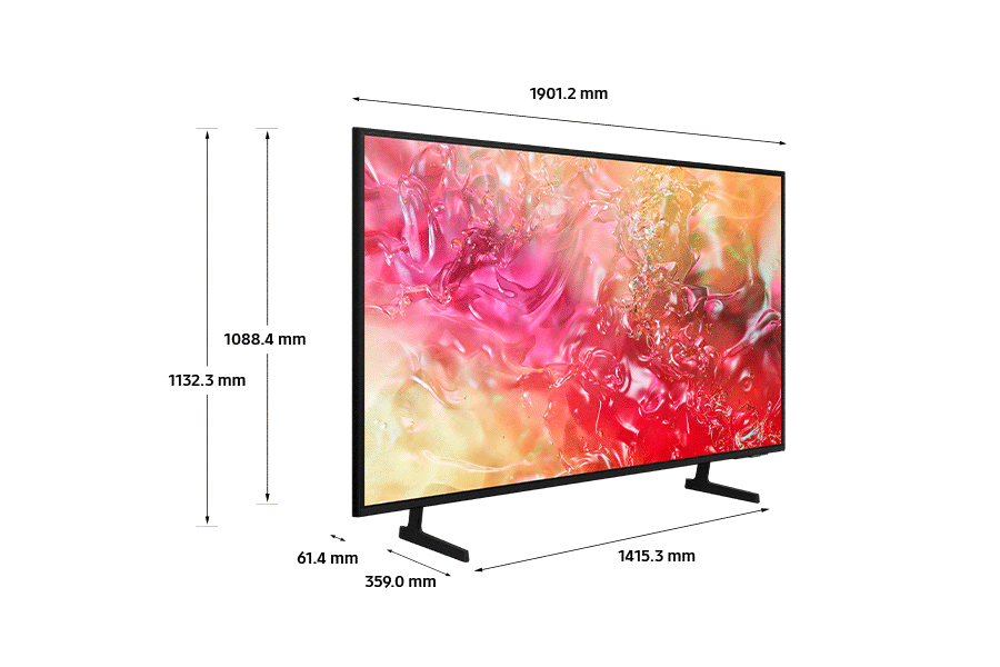 Dimension of Samsung UHD TV(1901.2 x 1132.3 x 61.4 mm) DU7000 with black feet stand