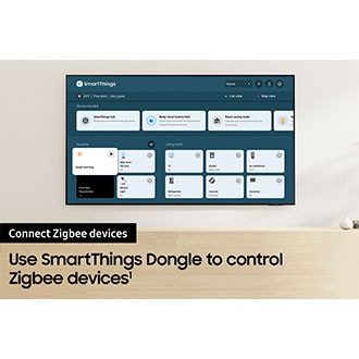 The SmartThings Dongle UI is on display to show all devices that make up a connected home.