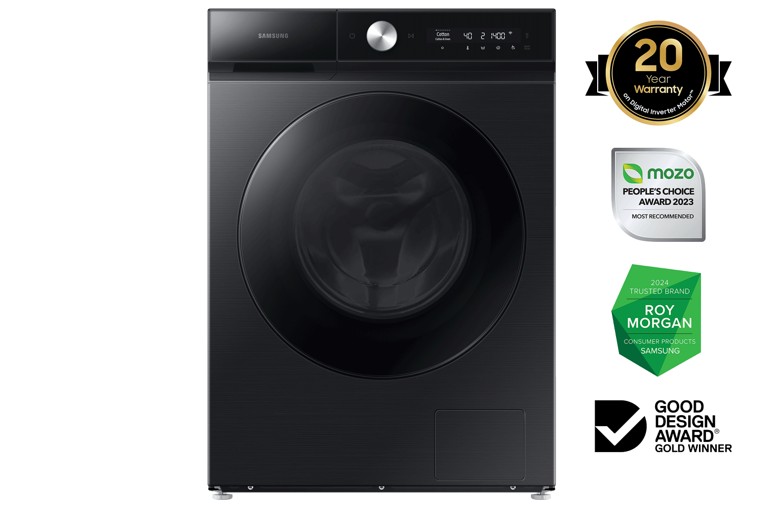 The washer is show front on. Black model.