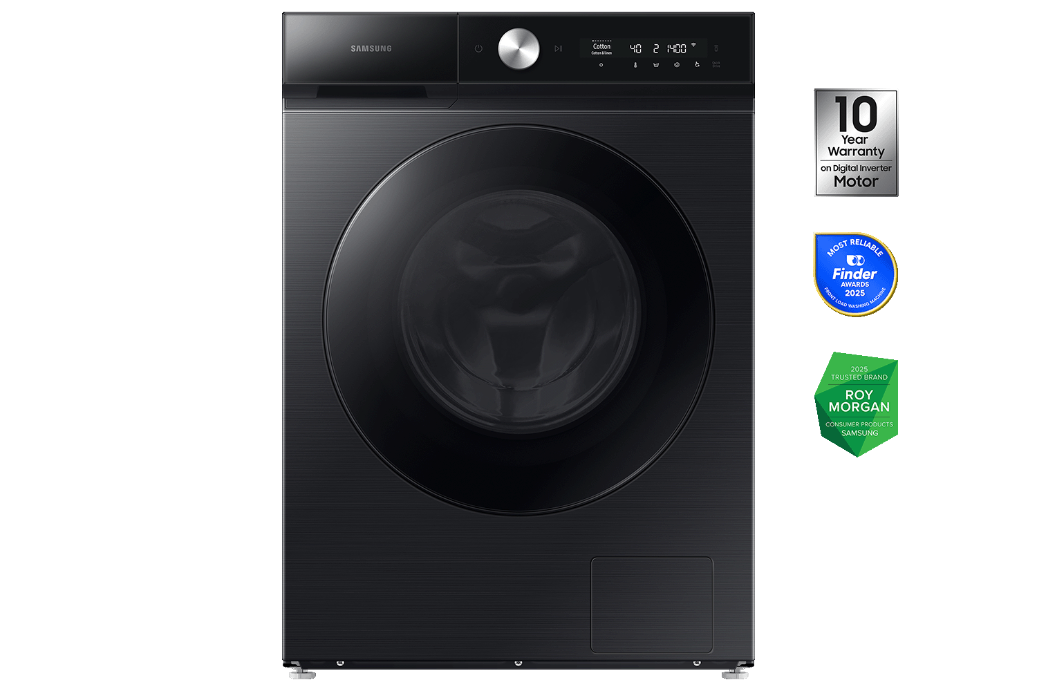 12kg Bespoke BubbleWash™ Smart Front Load Washer with AI Wash and Auto Dispense - WW12BB94ADGBSA Front Black 