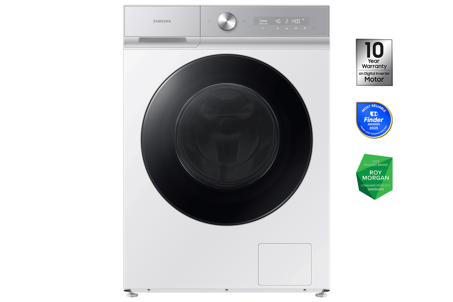 12kg Bespoke BubbleWash™ Smart Front Load Washer with AI Wash and Auto Dispense - WW12BB94ADGHSA Front White 