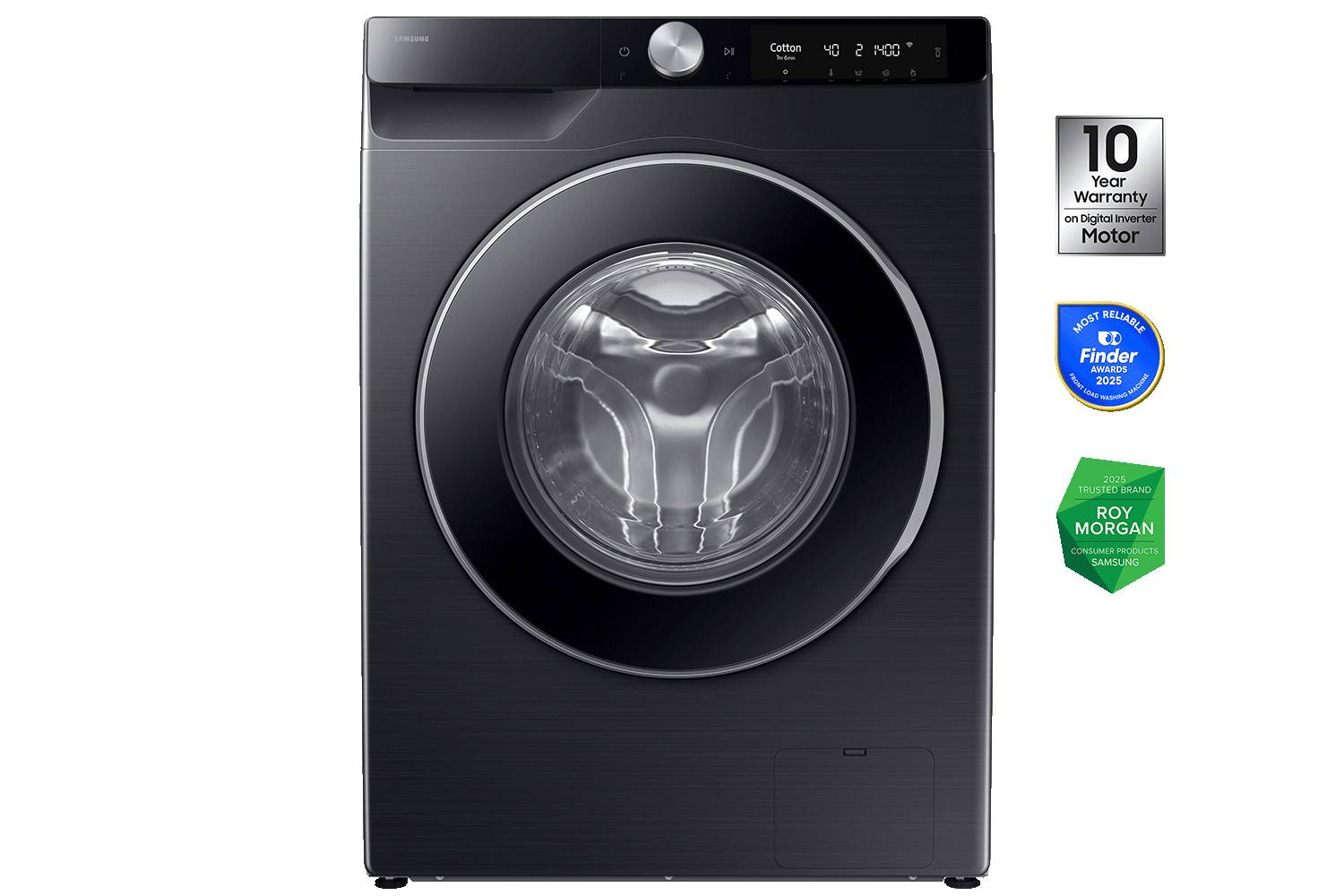 9kg Smart Front Load Washer with Steam Wash Cycle - WW90DG6U3ALBSA Front Black 