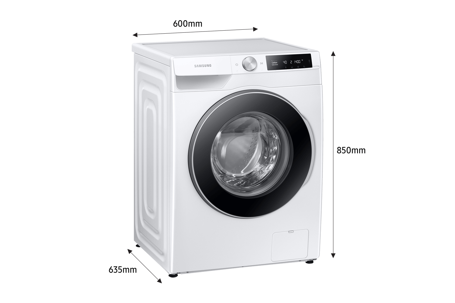 l-perspective White, 9kg BubbleWash™ Front Load Smart Washer with Steam Wash Cycle - WW90T604DLE