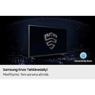 Çoxqatlı təhlükəsizlik həlli, Knox tərəfindən qorunan televizorun arxasında günbəz şəkilli bir korpus yaratmaqdır. Ekranda Samsung Knox emblemi var. Üst tərəfdə "Məxfiliyiniz. Təhlükəsizdir. Yalnız Samsung TV-də" yazısı göstərilir.