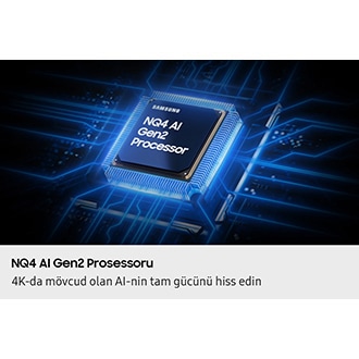 Samsung NQ4 AI Gen2 Prosessor çipi televizorun əsas lövhəsinə endirilir və çipdən televizorun qalan hissəsinə güc dalğaları ilə işıqlanır.