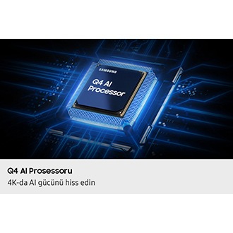 Samsung Q4 AI Processor çipi televizorun əsas lövhəsinə endirilir və çipdən televizorun qalan hissəsinə güc dalğaları ilə işıqlanır.