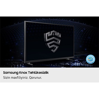 Çoxqatlı təhlükəsizlik həlli, Knox tərəfindən təmin edilən televizorun arxasında günbəzə bənzər bir korpus yaratmaqdır. Ekranda Samsung Knox emblemi var.