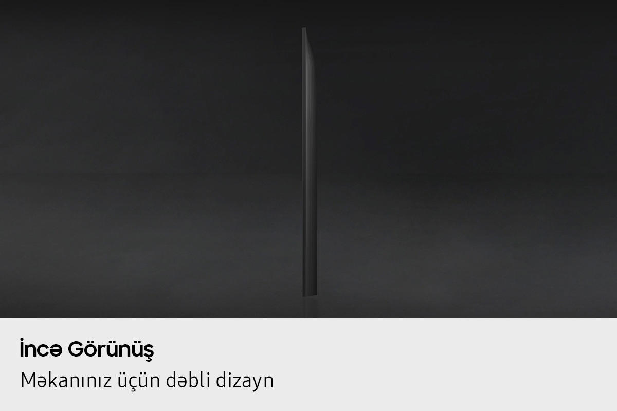 Samsung televizorunun profil görünüşü onun incə görünüşlü dizaynını göstərir.