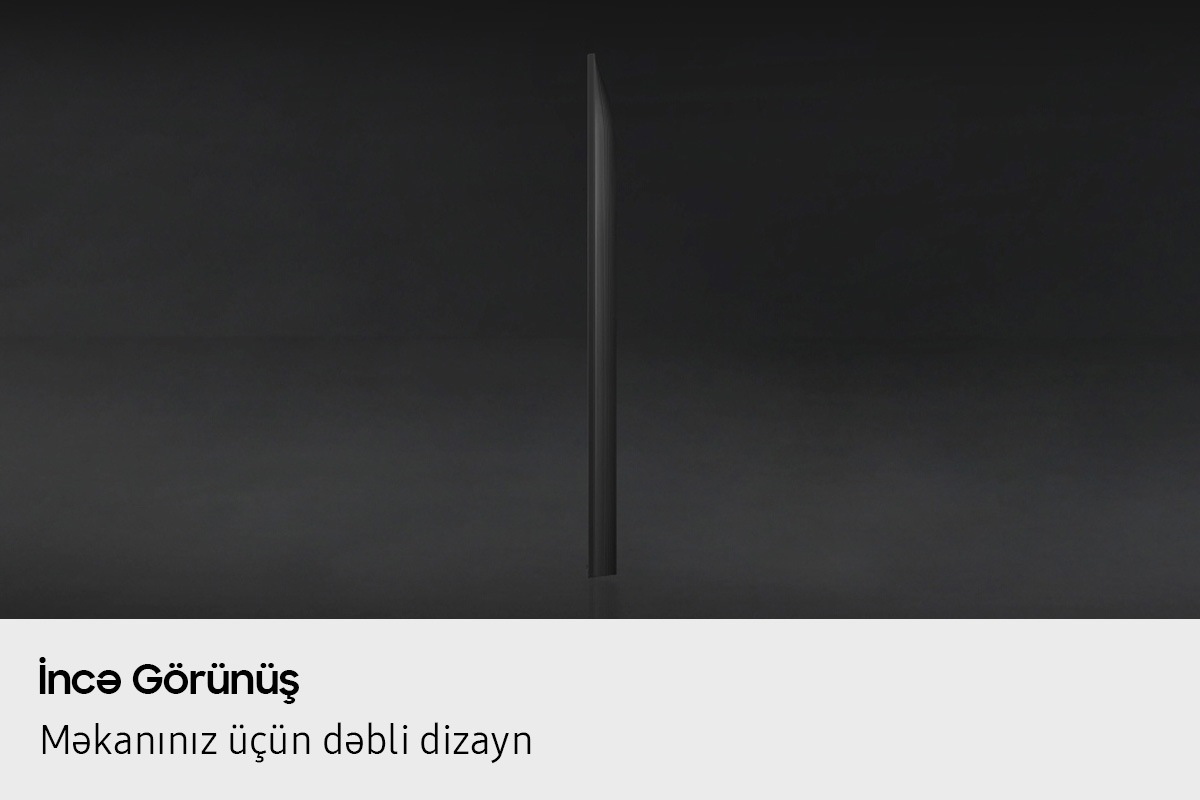 Samsung televizorunun profil görünüşü onun incə görünüşlü dizaynını göstərir.