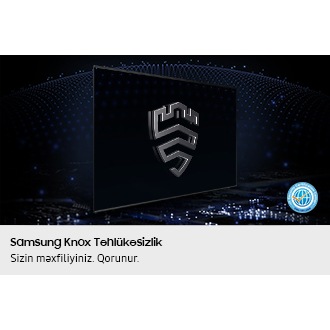 Televizorda Samsung Knox Security loqosu göstərilir. Yan tərəfdə isə İT Təhlükəsizlik Sertifikatlaşdırma Mərkəzinin CISS-1291-2024 loqosu var.