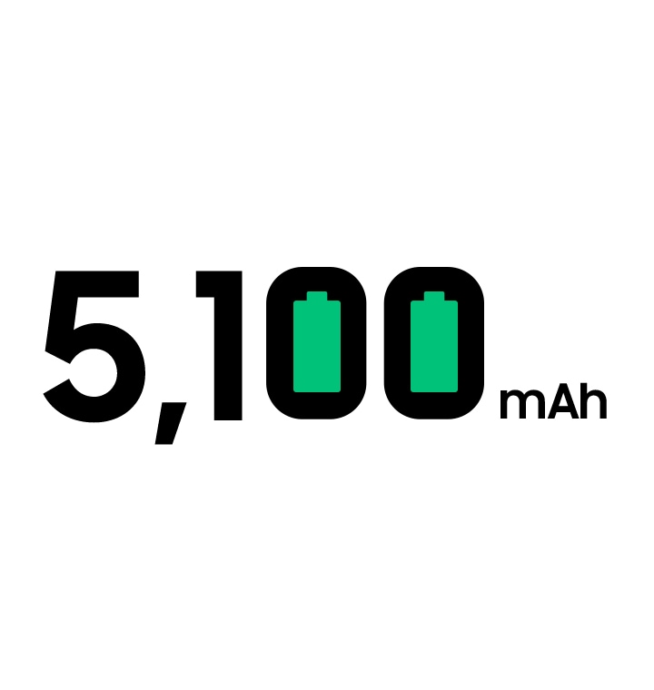 Isjeci baterija u tipografiji od 5.100 mAh ispunjeni su zelenom bojom kako bi pokazali koliko energije dobijate.