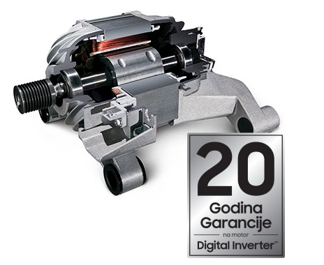 The washer motor with digital inverter technology gives a 20-year warranty.