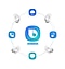 Bixby logo u sredini, okružen Galaxy Buds FE slušalicama i ikonama koje simboliziraju vremensku prognozu, muziku, poruke i telefonske pozive.