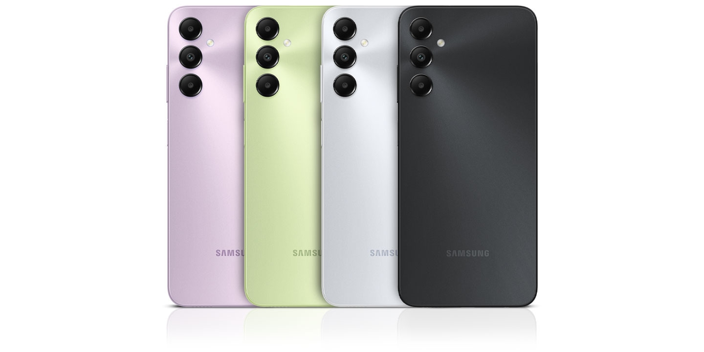 Više uređaja Galaxy A05s je poređano da pokažu svoje opcije boja.