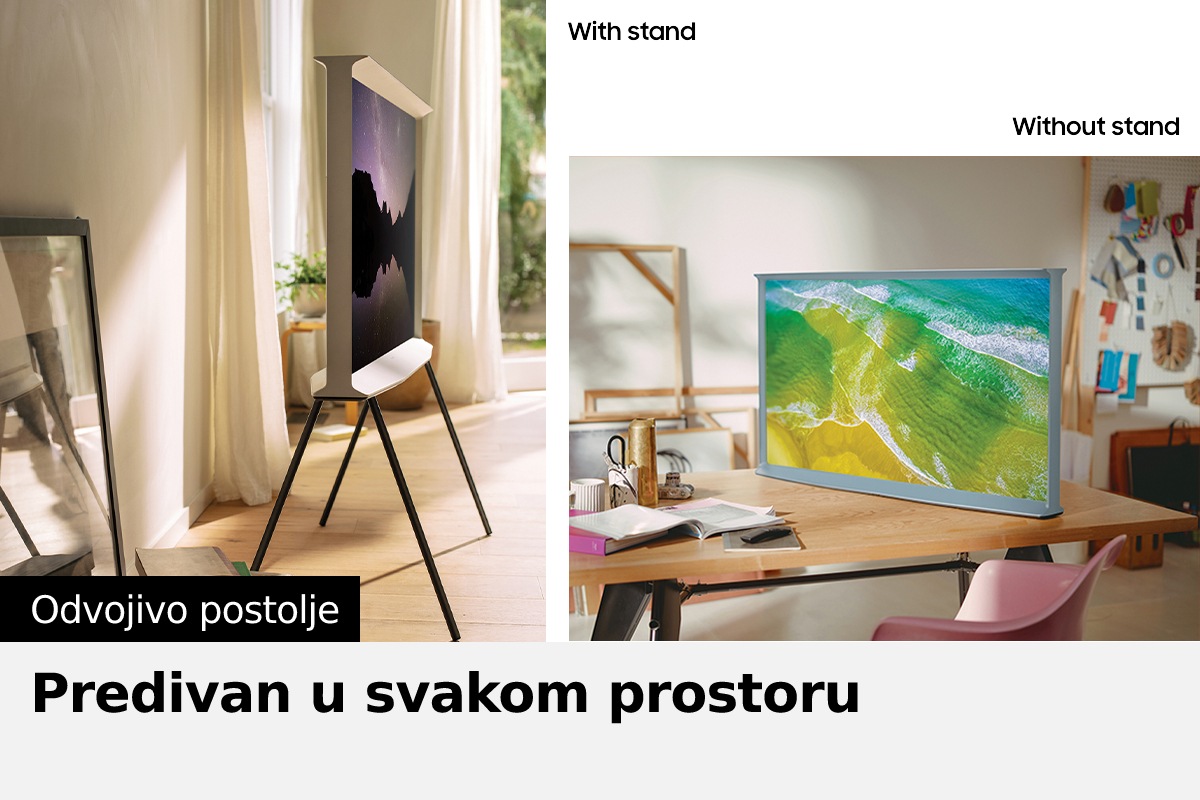 Prvo, The Serif je na postolju sa natpisom „Sa postoljem.” Drugo, The Serif je na stolu sa natpisom „Bez postolja.”