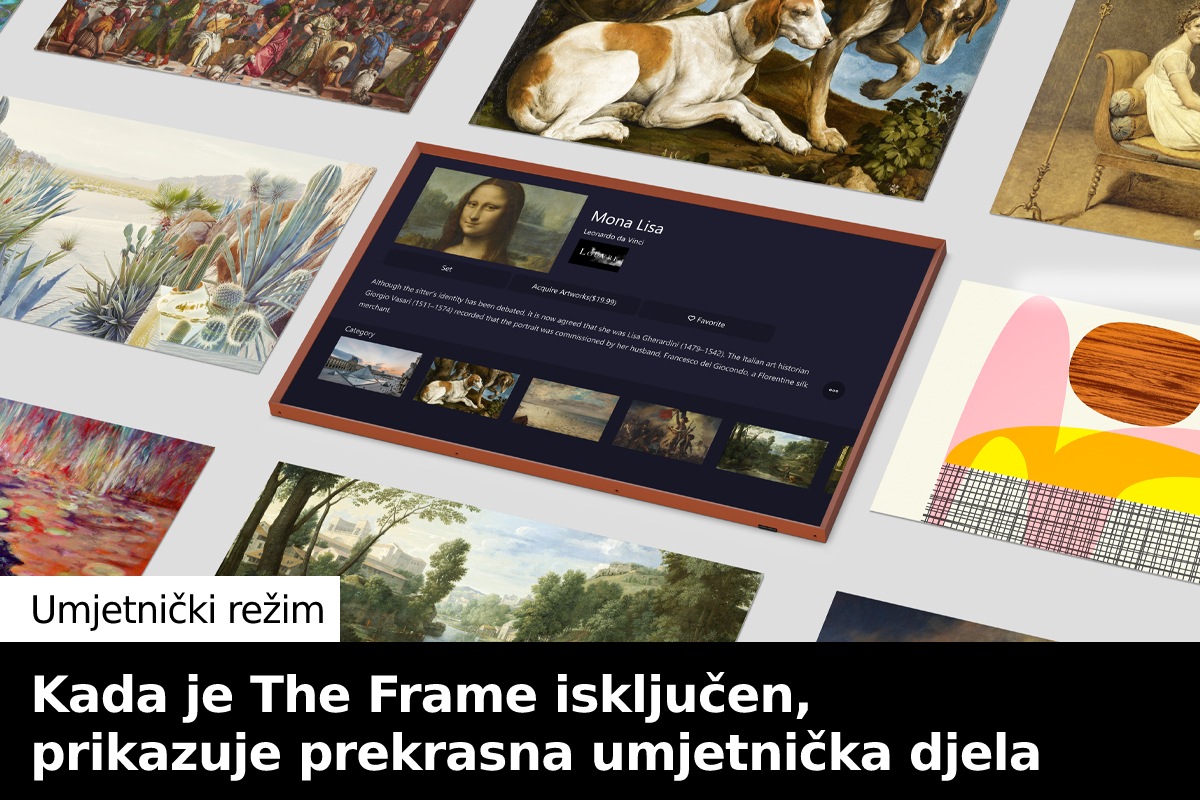 U sredini je prikazana stranica The Frame Art Store. Oko nje je mnoštvo umjetnina koje se mogu pronaći u Art Store.