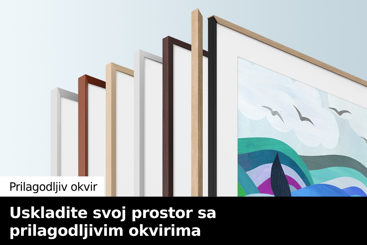 Prikazano je mnoštvo The Frame podesivih okvira.