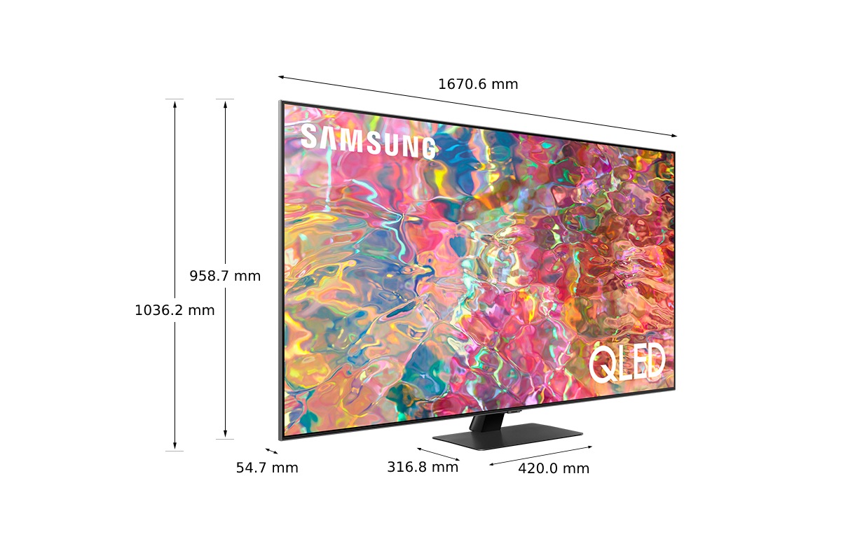 Dimenzije Samsung QLED TV (75 inča) Q80B sa centralnim postoljem u srebrnoj boji