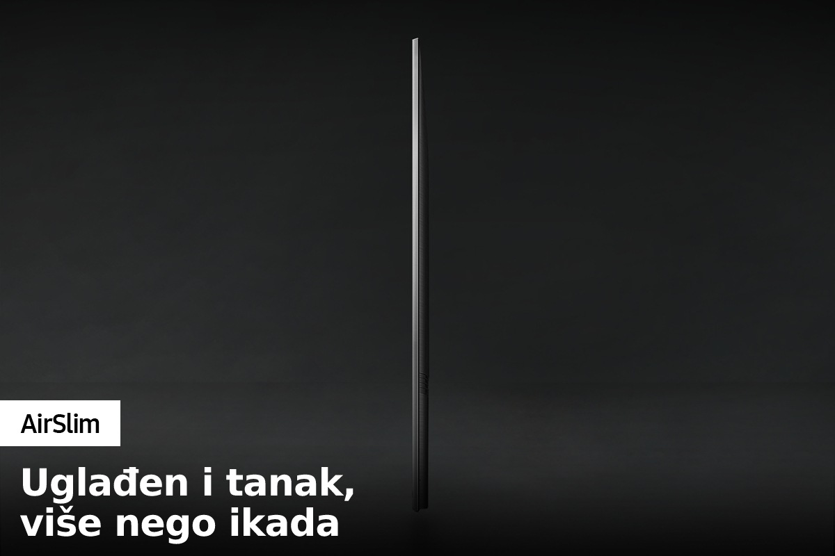 Pogled iz profila na Crystal UHD TV BU8500 pokazuje ultratanak dizajn Crystal UHD TV AirSlim