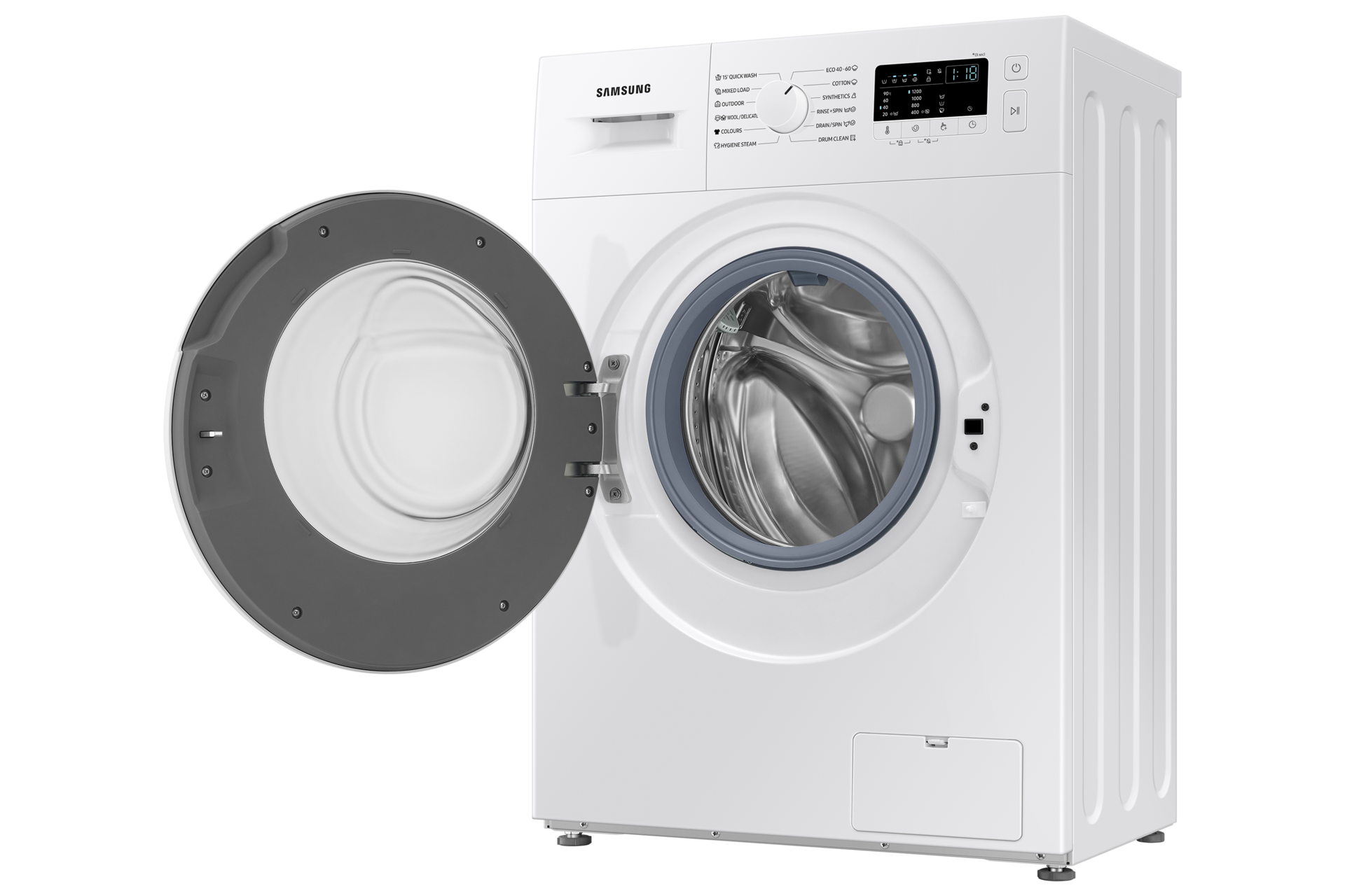 6kg WW3000AM Front loading Washer with Digital Inverter Technology and Hygiene Steam R-Perspective-Open White 