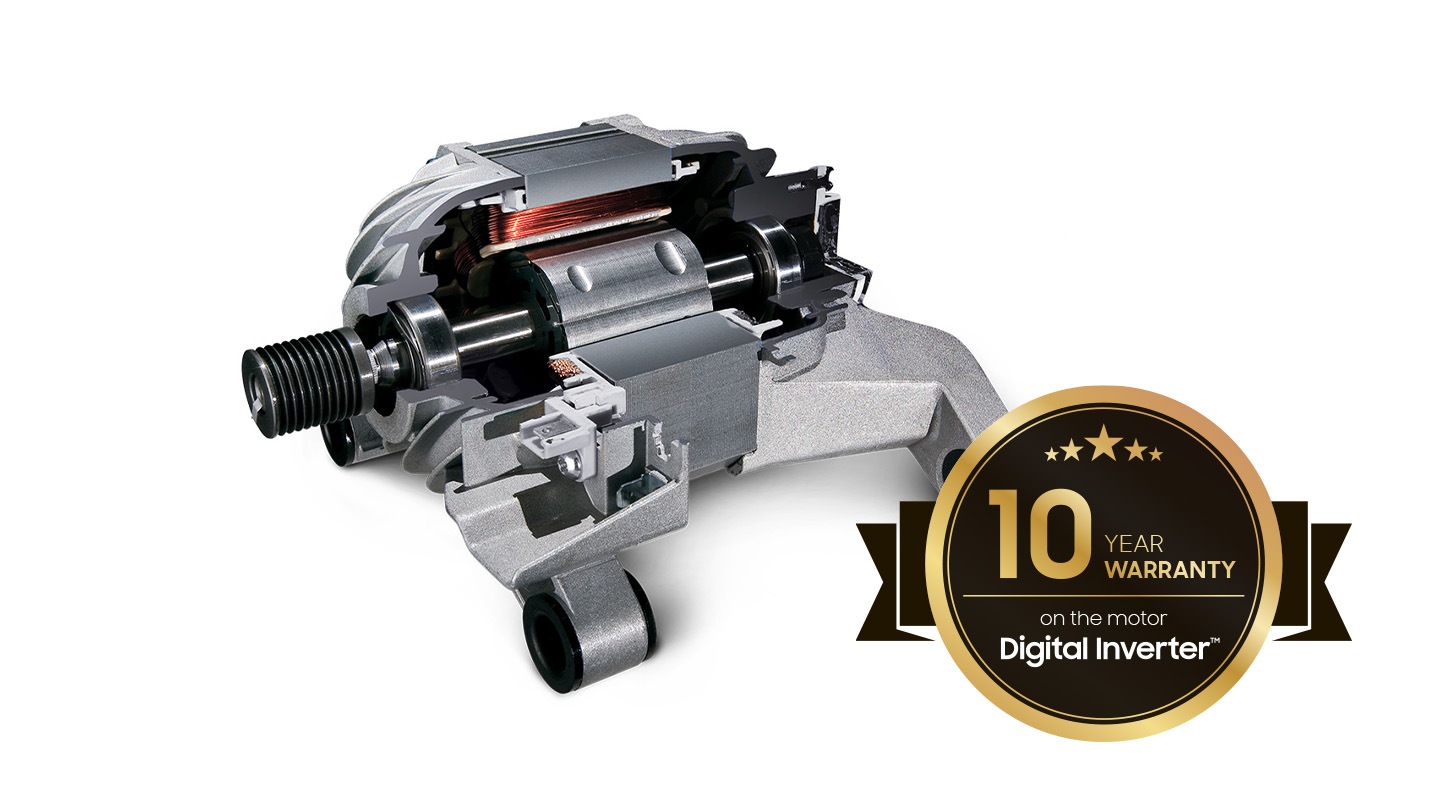 The washer motor with digital inverter technology gives a 10-year warranty.