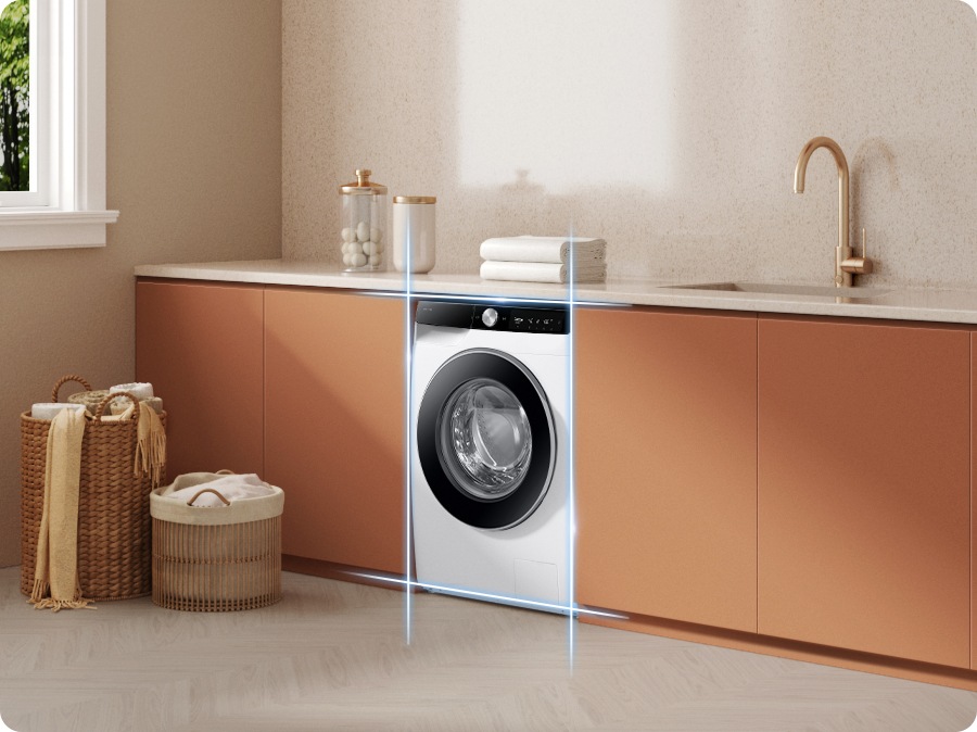The reduced depth of the washing machine makes it fit perfectly into the cabinet. With a 9kg capacity and 480mm depth, this washing machine can wash several clothes at once.