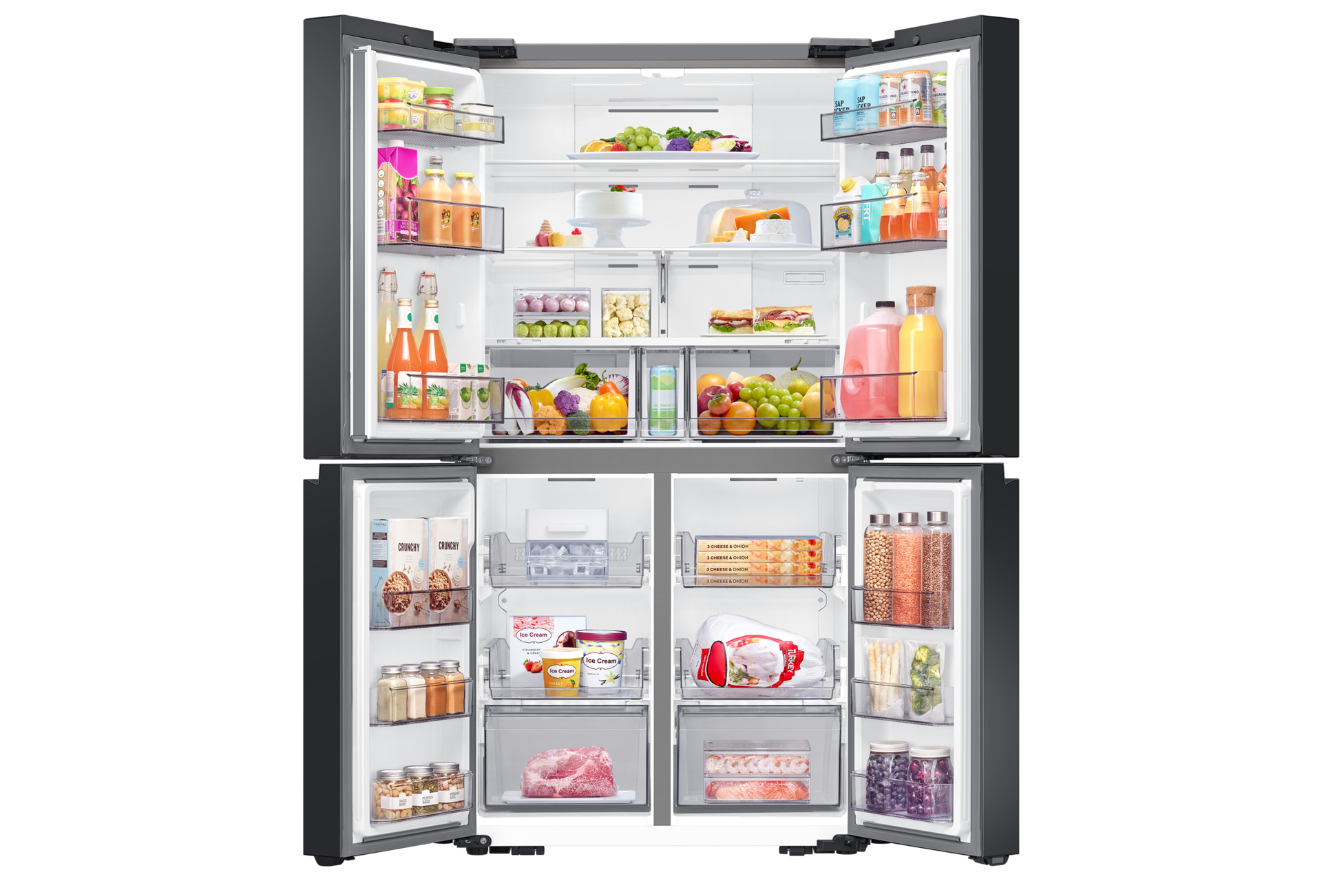 RF7000CC French Door Refrigerators with All Around Cooling Front-Open-With-Food Clean White&Clean Navy 
